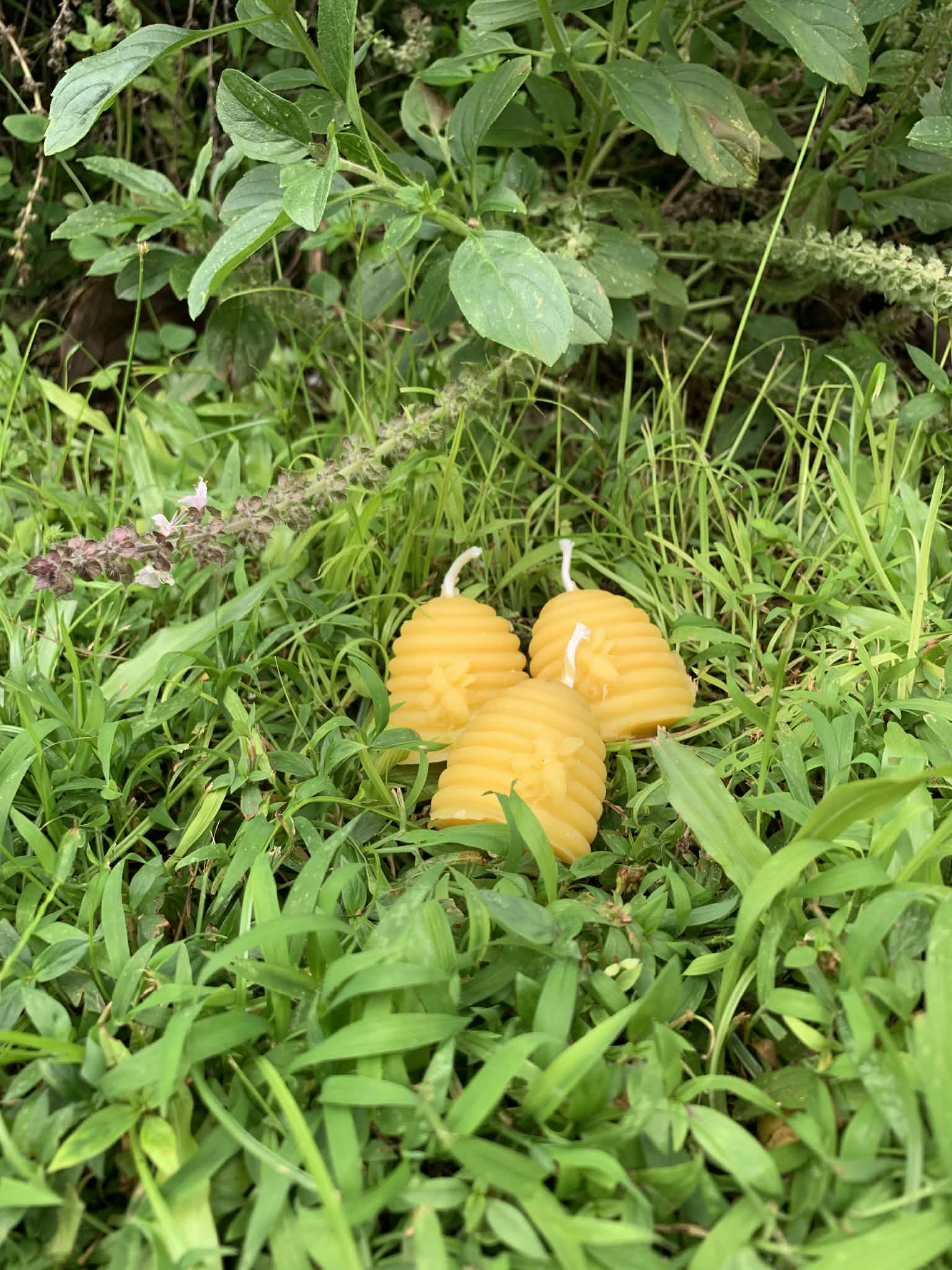 Small beehive beeswax candle